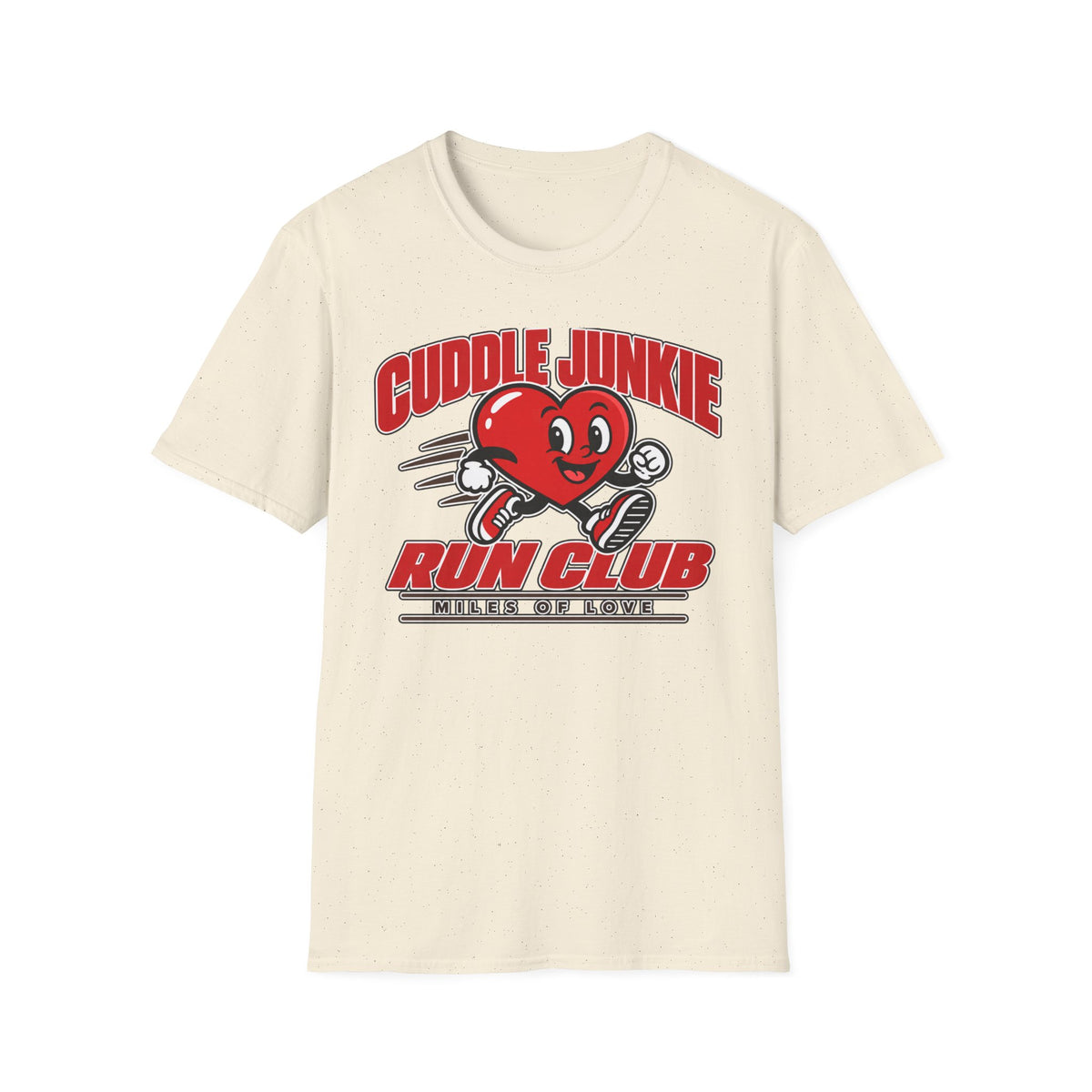 Cuddle Junkie Run Club T-Shirt — Retro Heart Runner Graphic Tee
