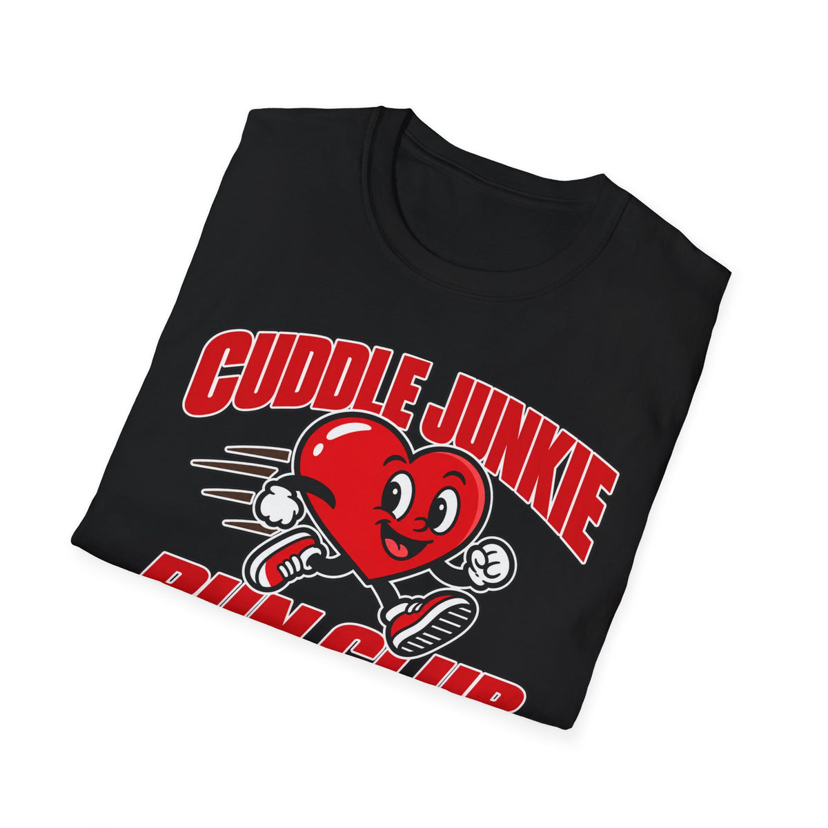 Cuddle Junkie Run Club T-Shirt — Retro Heart Runner Graphic Tee