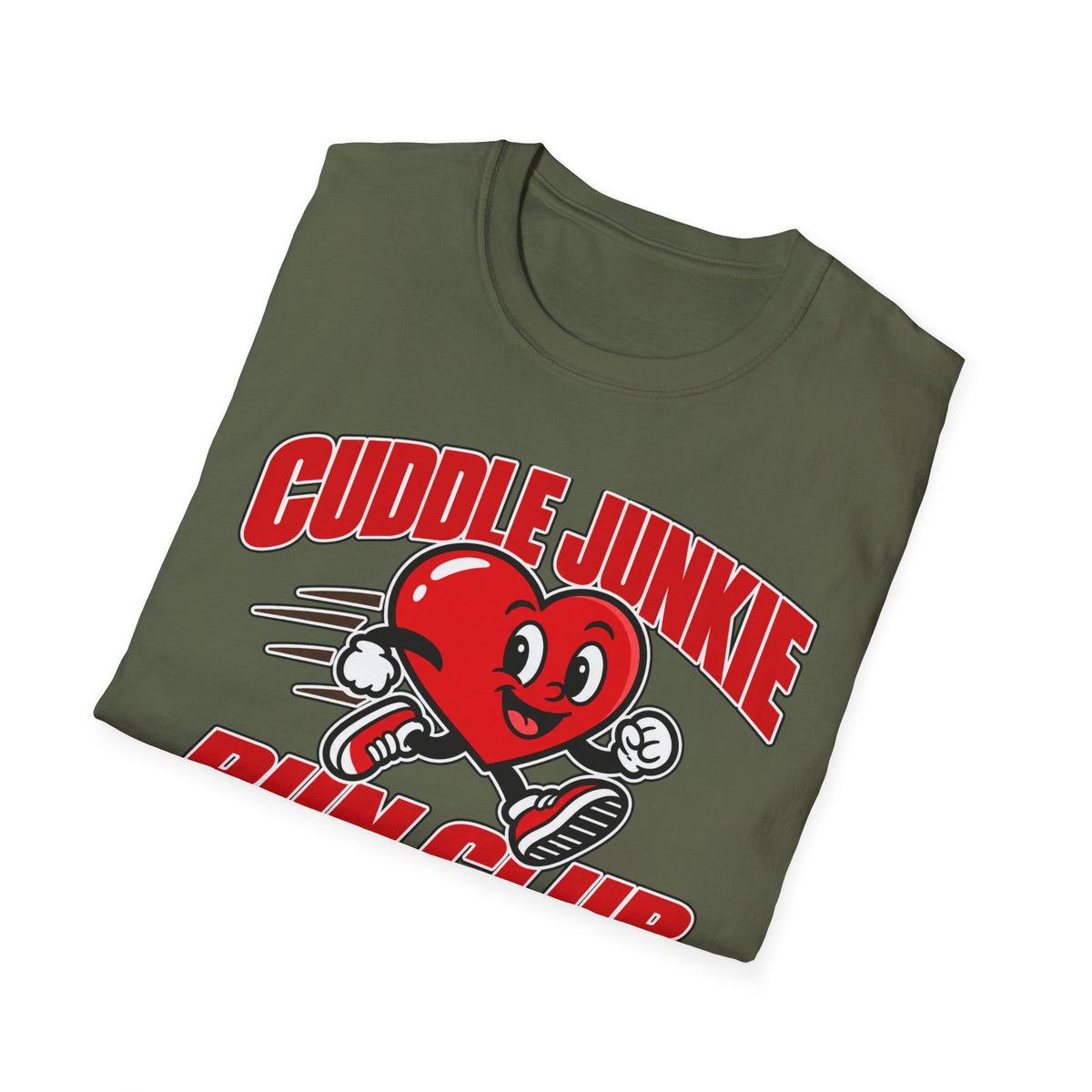 Cuddle Junkie Run Club T-Shirt — Retro Heart Runner Graphic Tee