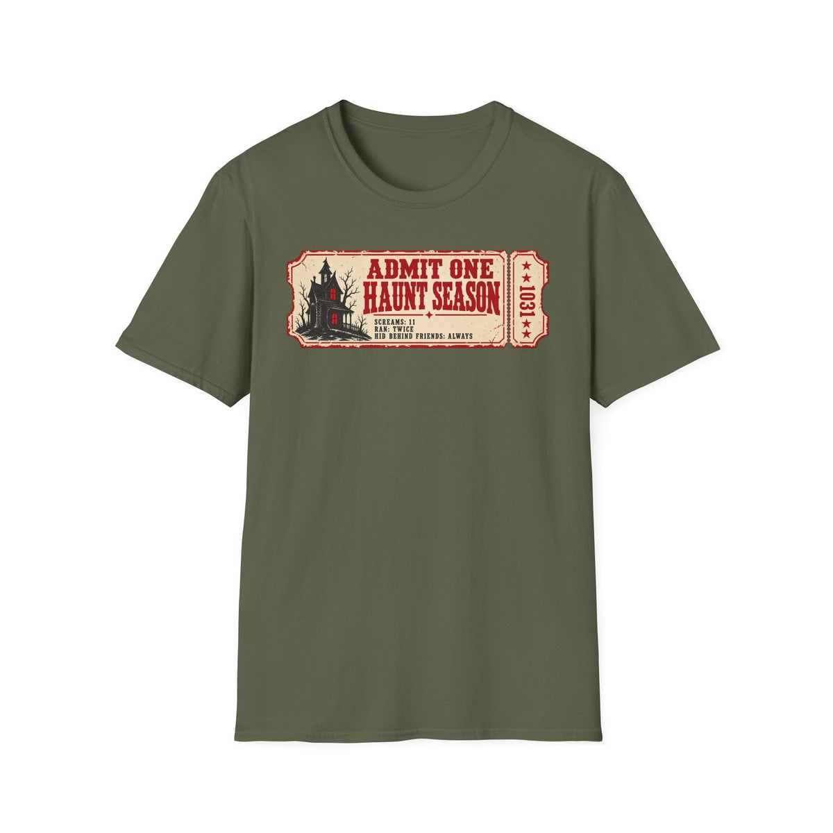 Haunt Season Ticket T-Shirt — "Admit One Haunt Season" Vintage Halloween Tee