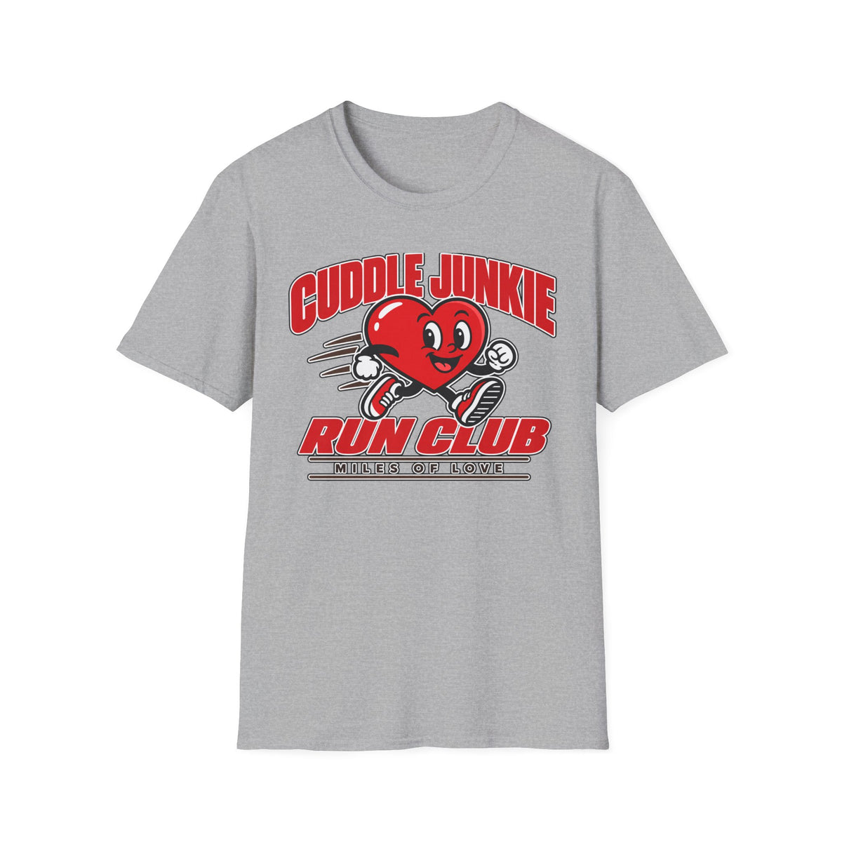 Cuddle Junkie Run Club T-Shirt — Retro Heart Runner Graphic Tee