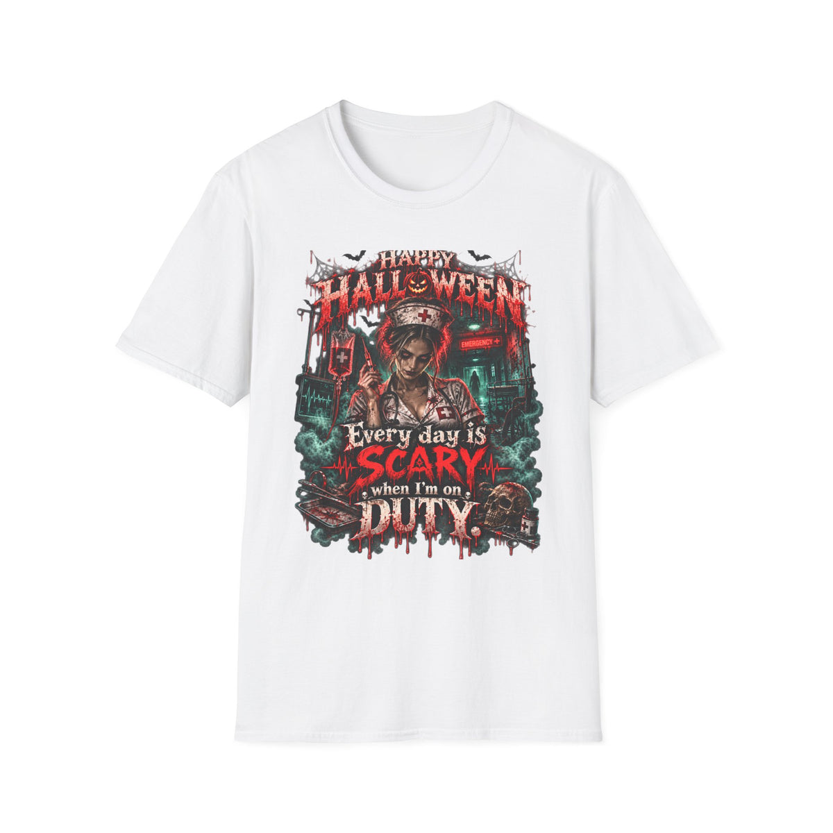 Halloween Nurse T-Shirt — "Every Day is Scary When I’m On Duty" Horror Medical Tee