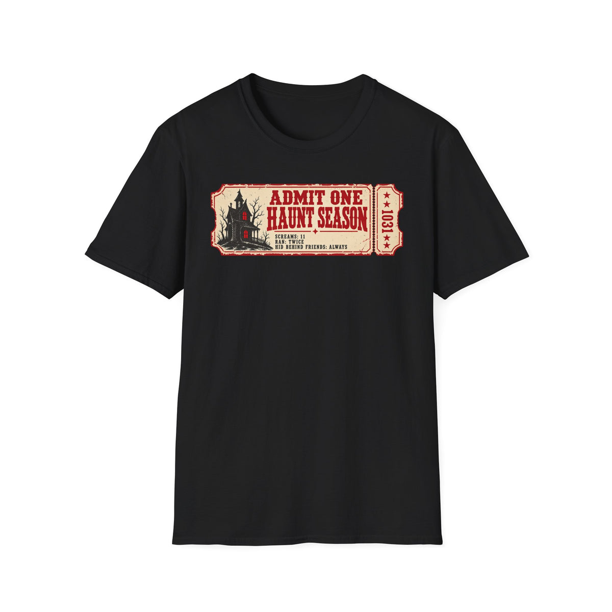 Haunt Season Ticket T-Shirt — "Admit One Haunt Season" Vintage Halloween Tee