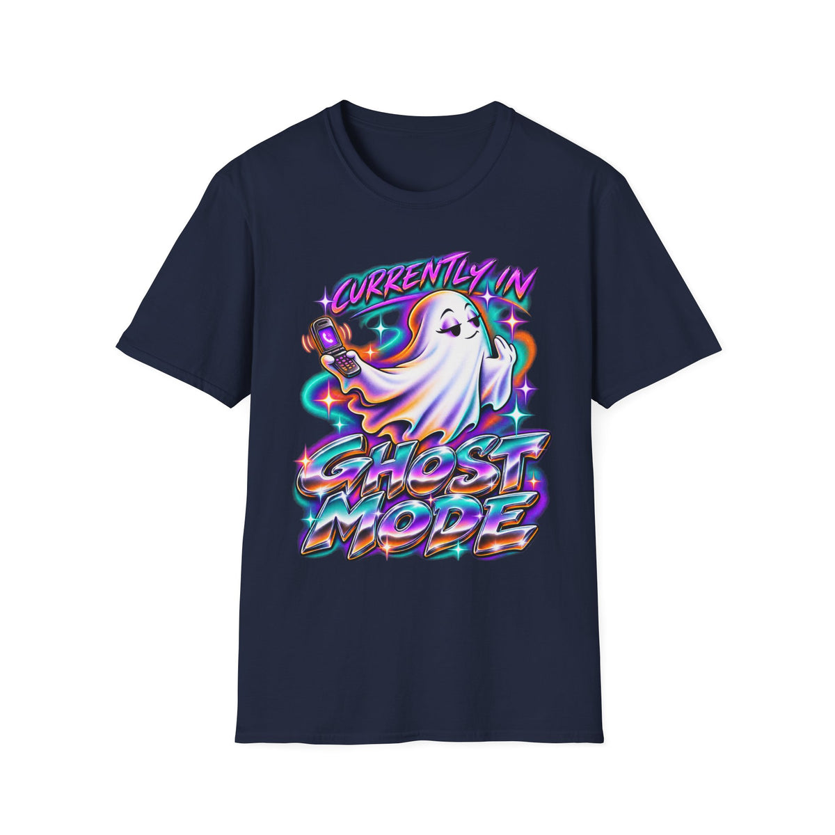 Ghost Mode T‑Shirt — "Currently in Ghost Mode" Cute Neon Ghost Graphic Tee