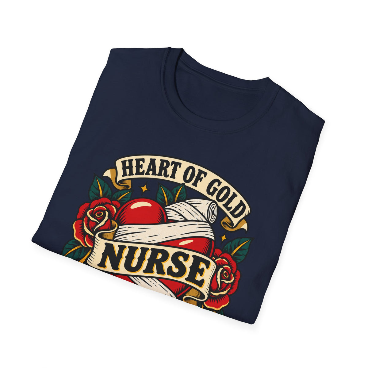 Nurse Tattoo Heart T-Shirt — "Heart of Gold, Nerves of Steel" Retro Nursing Tee