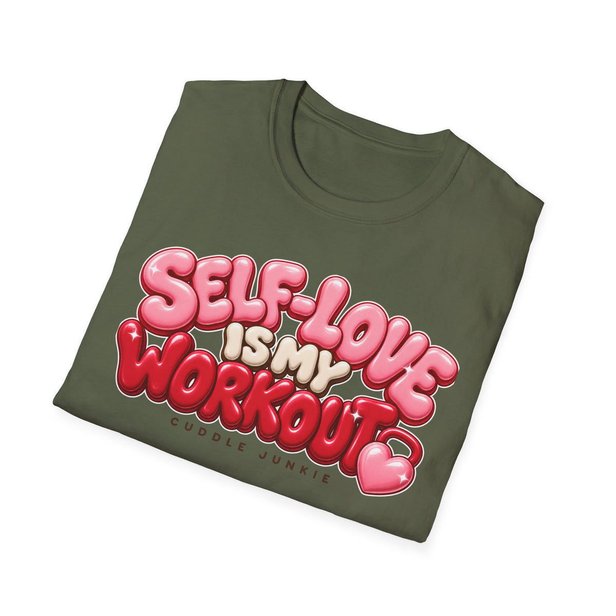 Self-Love Is My Workout T-Shirt — Cute Pink Bubble Text Tee for Women & Teens