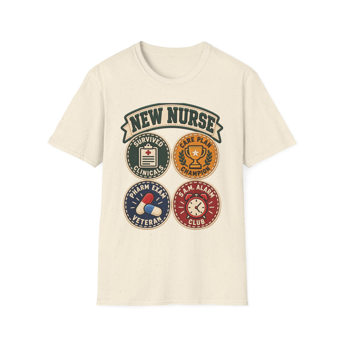 New Nurse Badge T-Shirt — "New Nurse" Vintage Patch Graphic Tee for Nursing Graduates