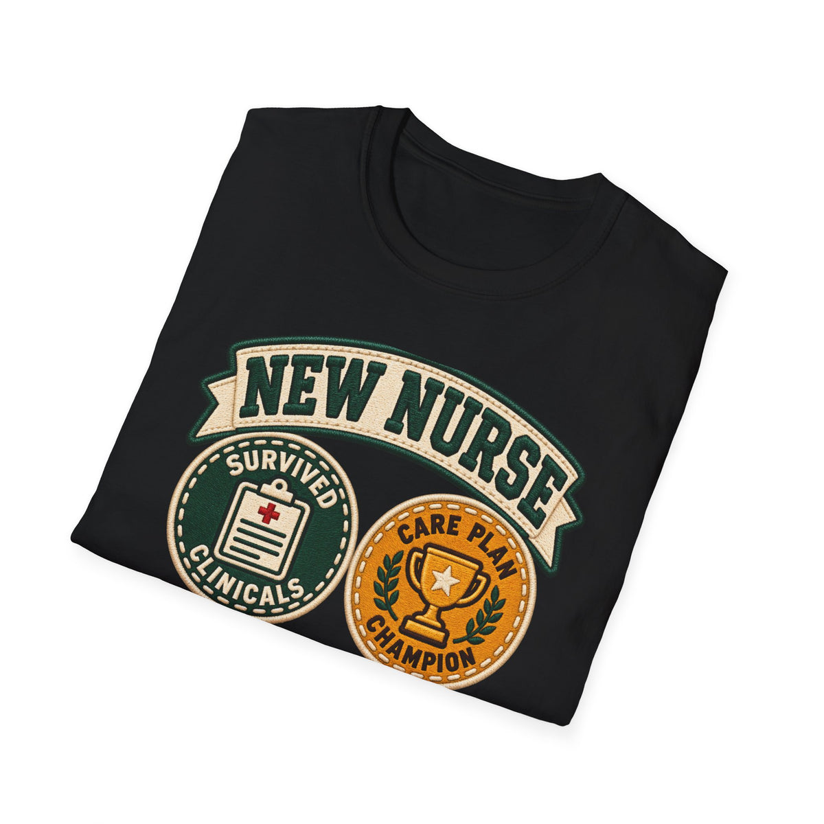 New Nurse Badge T-Shirt — "New Nurse" Vintage Patch Graphic Tee for Nursing Graduates