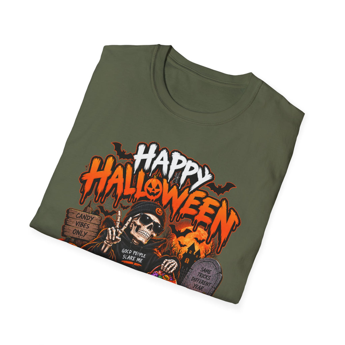 Happy Halloween Skeleton T-Shirt — Trick or Treat Pumpkin Graphic Tee
