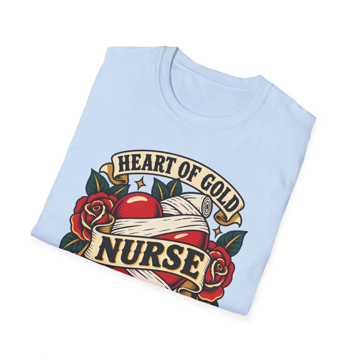 Nurse Tattoo Heart T-Shirt — "Heart of Gold, Nerves of Steel" Retro Nursing Tee