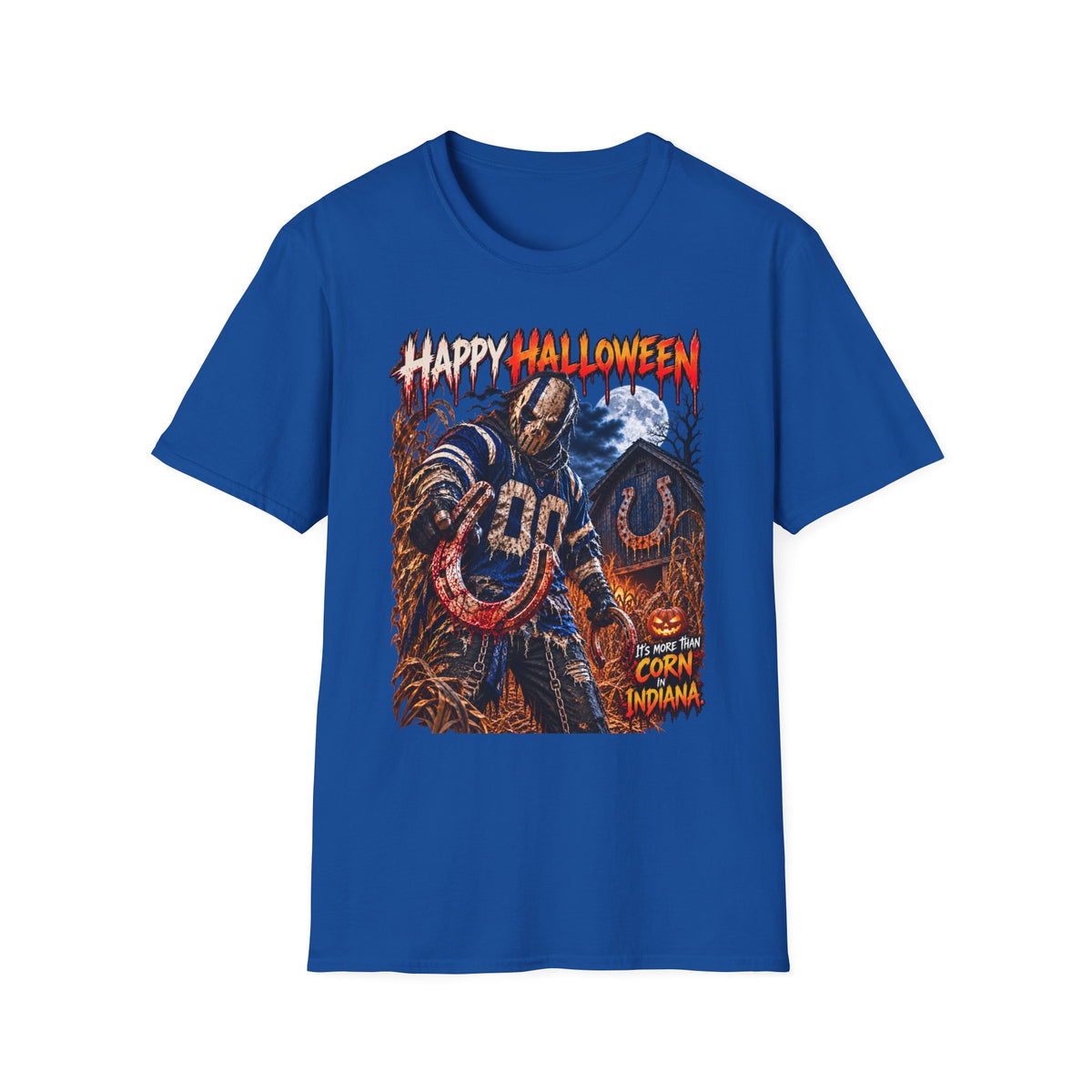 Halloween Scarecrow T-Shirt — "Happy Halloween" Cornfield Nightmare Tee