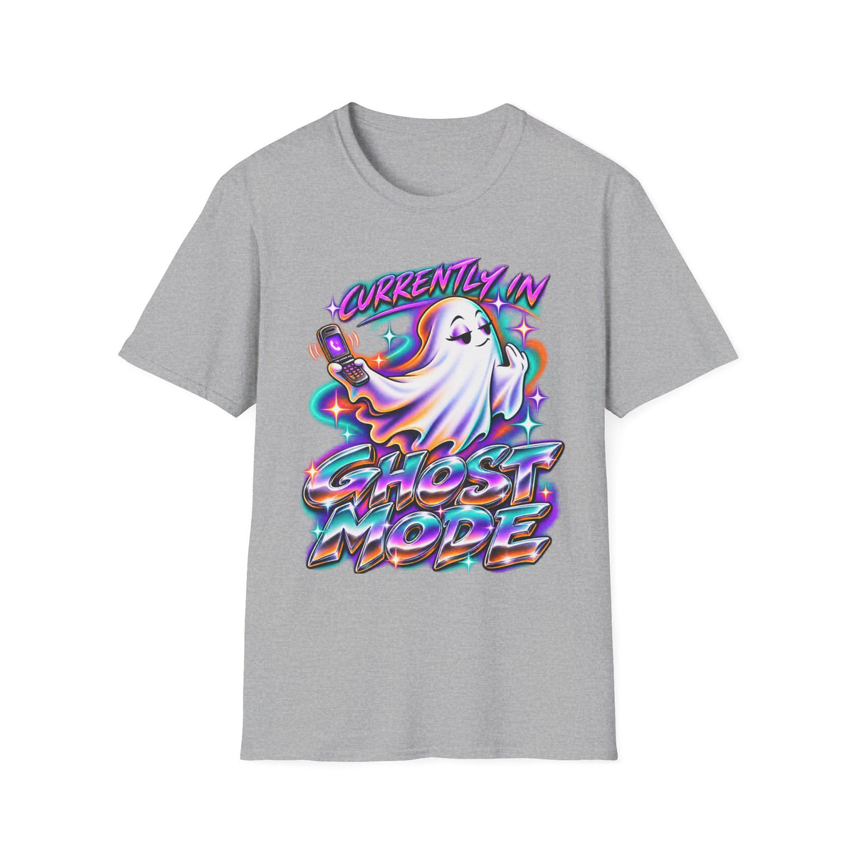 Ghost Mode T‑Shirt — "Currently in Ghost Mode" Cute Neon Ghost Graphic Tee