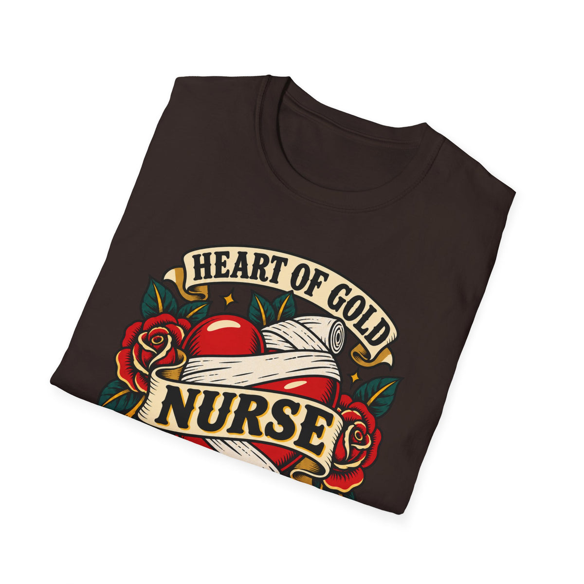 Nurse Tattoo Heart T-Shirt — "Heart of Gold, Nerves of Steel" Retro Nursing Tee