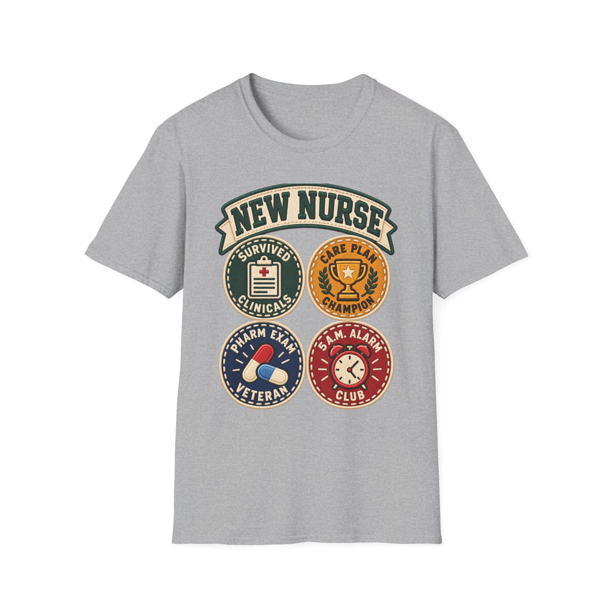New Nurse Badge T-Shirt — "New Nurse" Vintage Patch Graphic Tee for Nursing Graduates