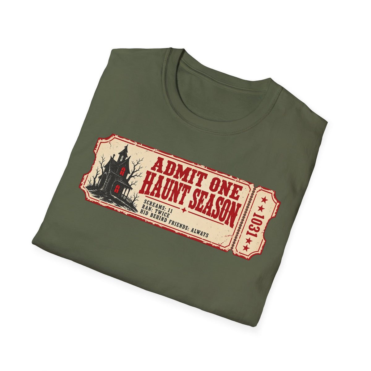 Haunt Season Ticket T-Shirt — "Admit One Haunt Season" Vintage Halloween Tee