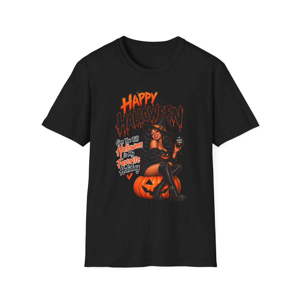 Happy Halloween Witch Pumpkin T-Shirt — Retro Pinup Halloween Graphic Tee