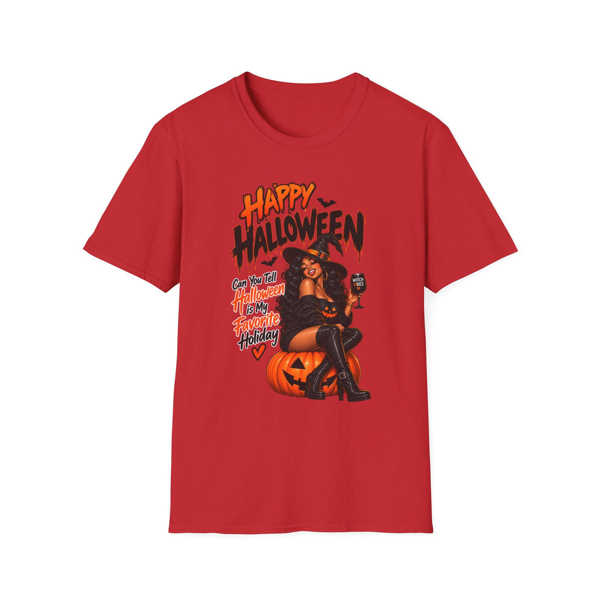 Happy Halloween Witch Pumpkin T-Shirt — Retro Pinup Halloween Graphic Tee