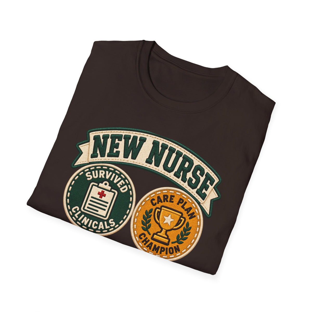 New Nurse Badge T-Shirt — "New Nurse" Vintage Patch Graphic Tee for Nursing Graduates