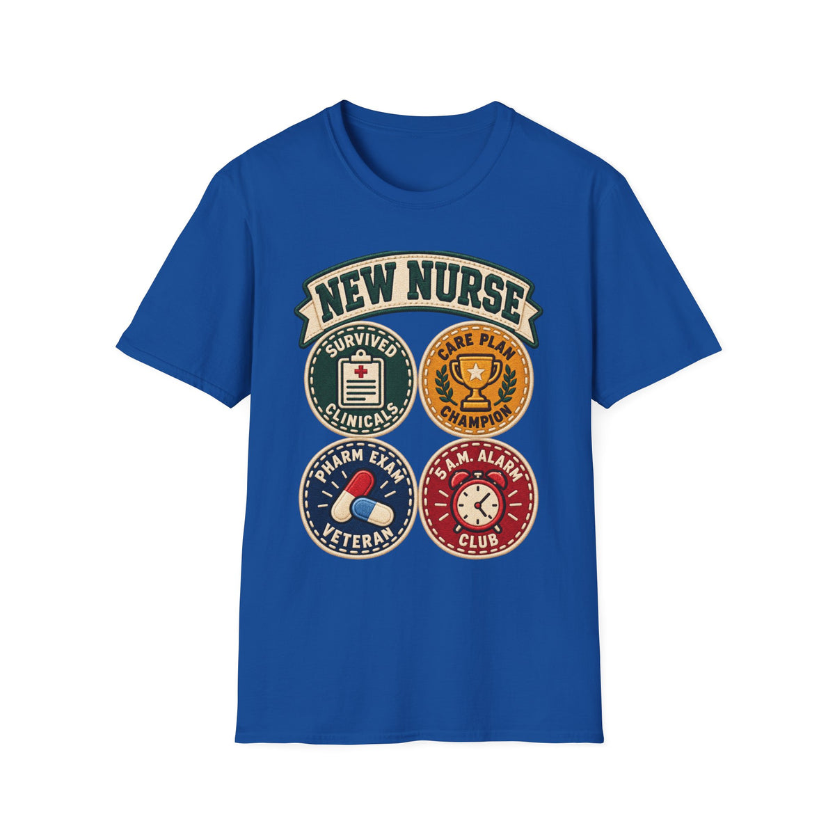 New Nurse Badge T-Shirt — "New Nurse" Vintage Patch Graphic Tee for Nursing Graduates