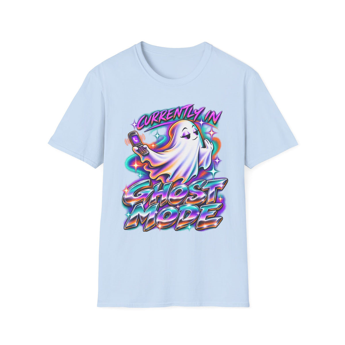 Ghost Mode T‑Shirt — "Currently in Ghost Mode" Cute Neon Ghost Graphic Tee