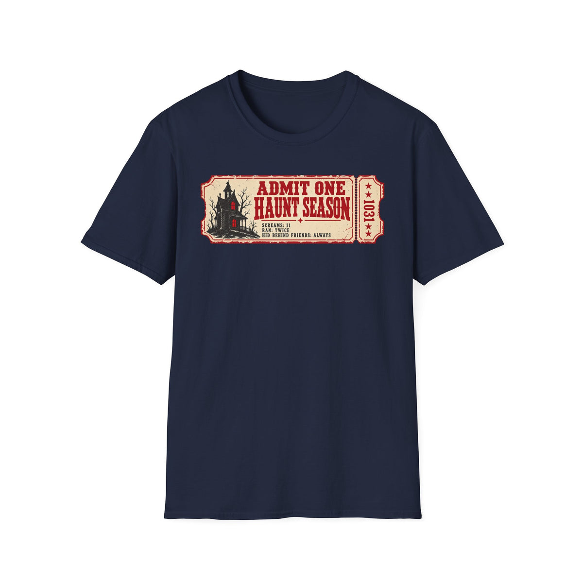 Haunt Season Ticket T-Shirt — "Admit One Haunt Season" Vintage Halloween Tee