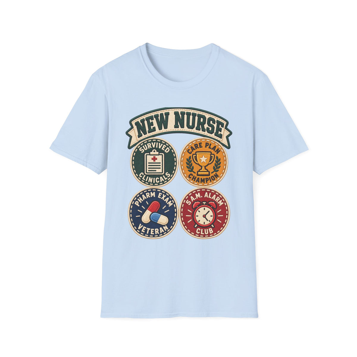New Nurse Badge T-Shirt — "New Nurse" Vintage Patch Graphic Tee for Nursing Graduates