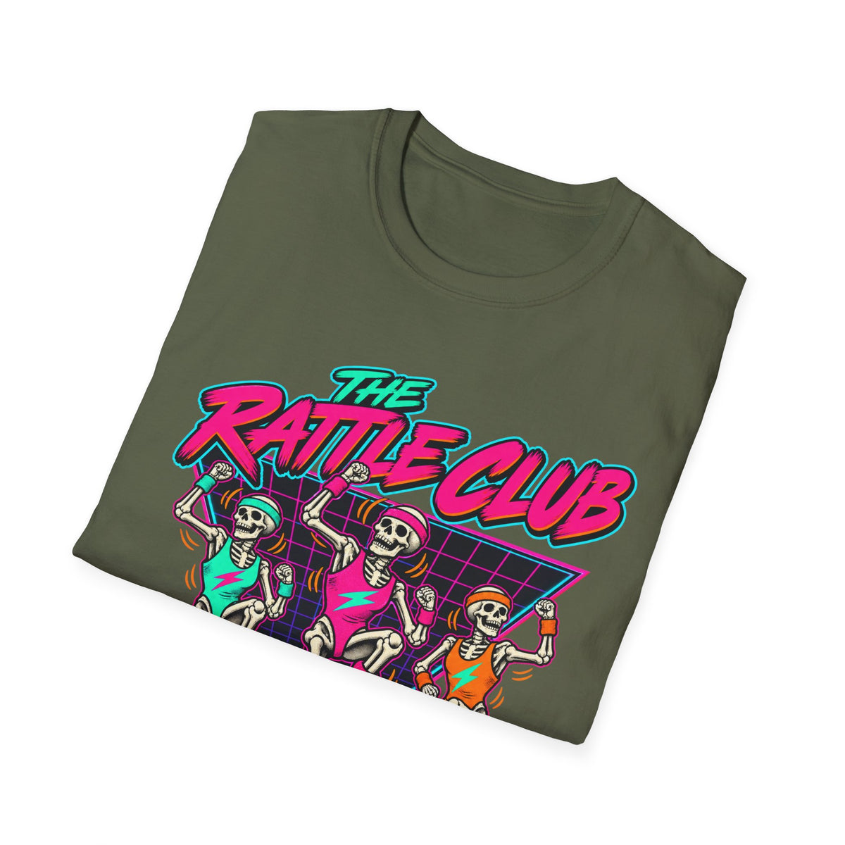 The Rattle Club T-Shirt — Retro Neon Skeletons "Members Only After Midnight"