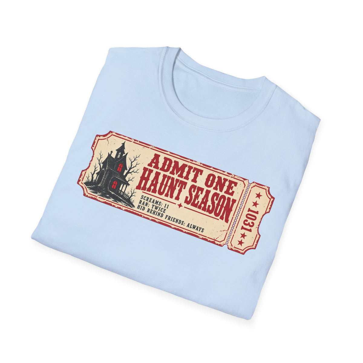 Haunt Season Ticket T-Shirt — "Admit One Haunt Season" Vintage Halloween Tee