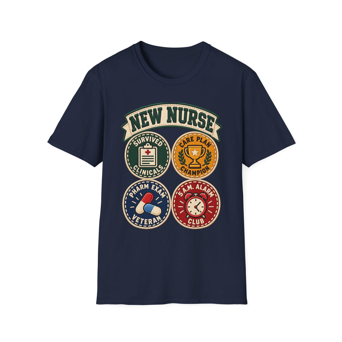 New Nurse Badge T-Shirt — "New Nurse" Vintage Patch Graphic Tee for Nursing Graduates