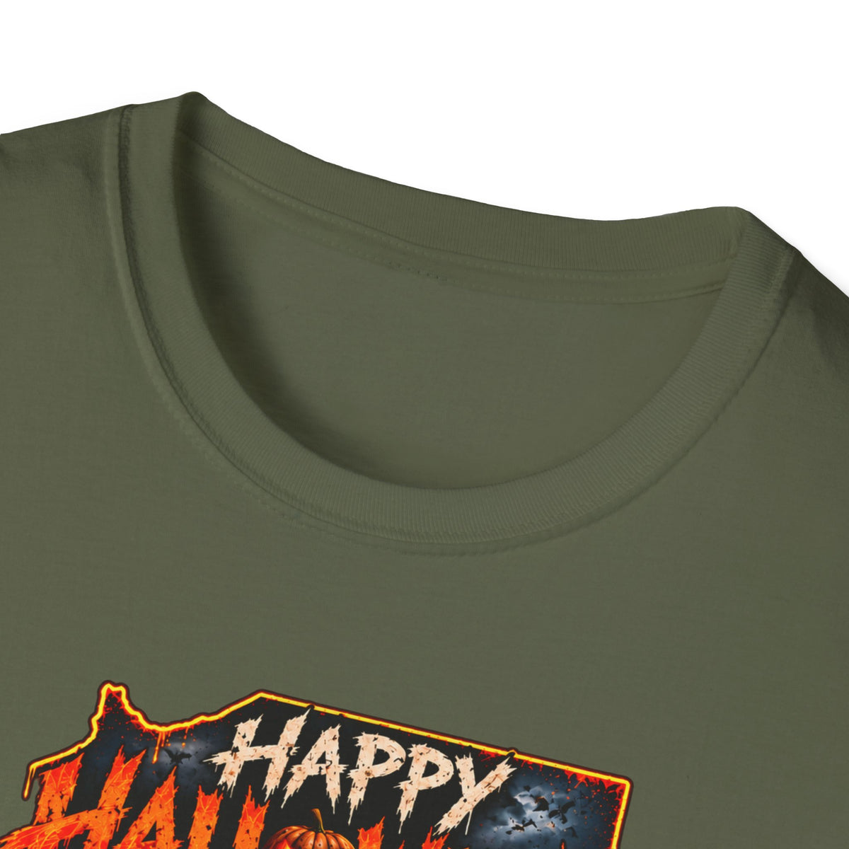 Happy Halloween Retro Tee — Moonlit Skull & Pumpkin Graveyard