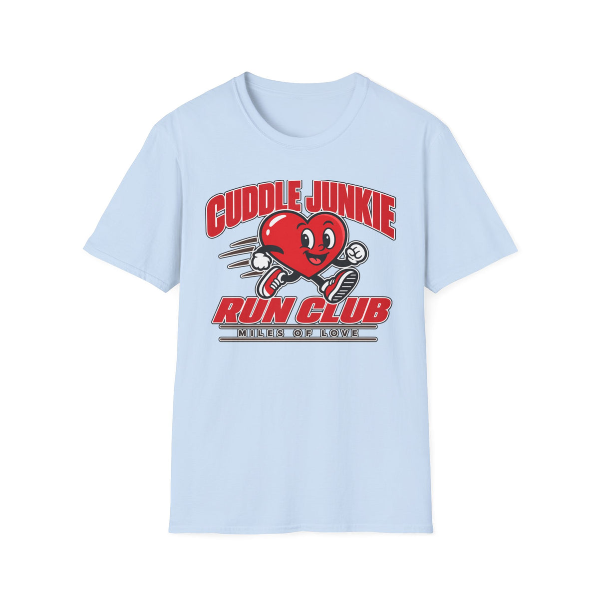 Cuddle Junkie Run Club T-Shirt — Retro Heart Runner Graphic Tee