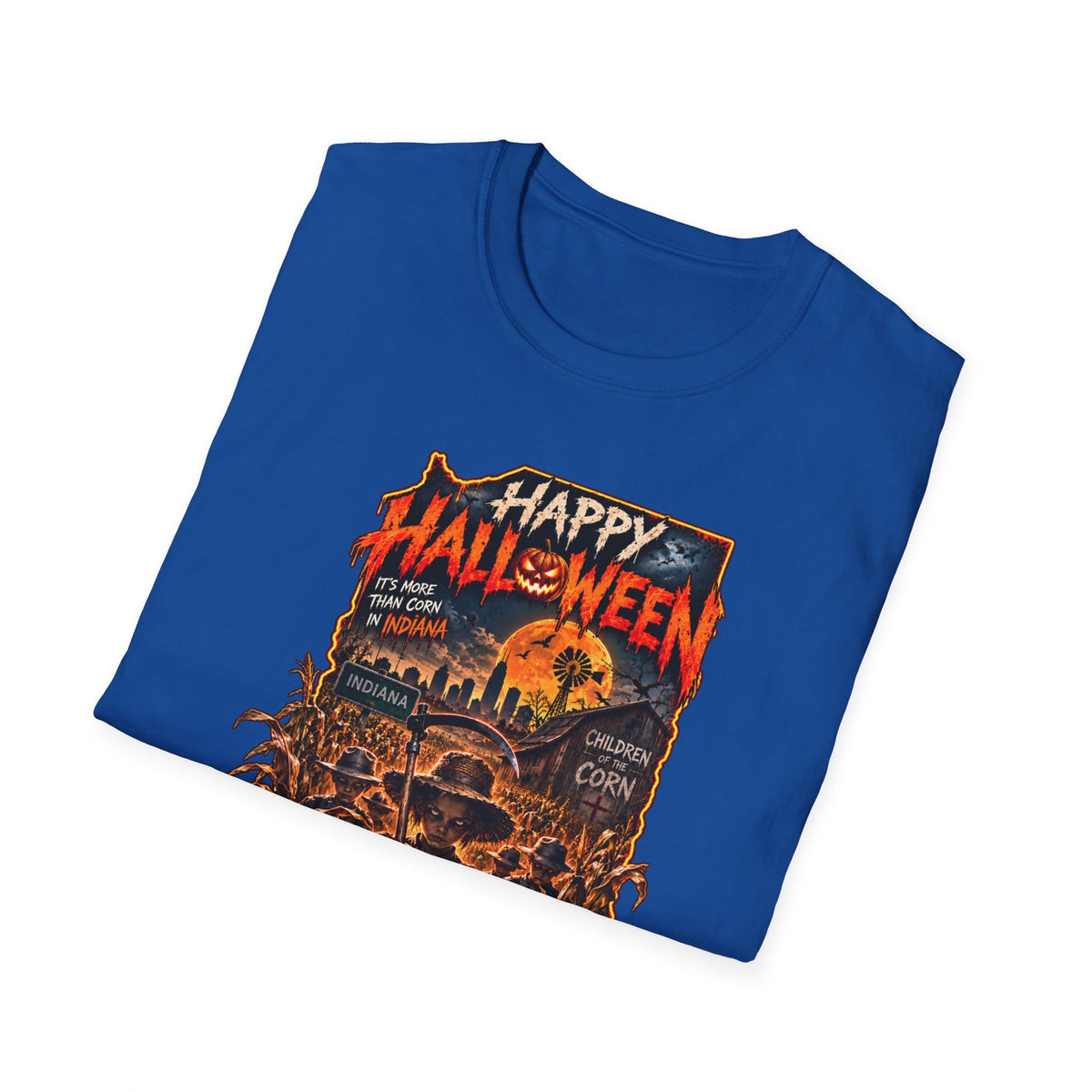Happy Halloween Retro Tee — Moonlit Skull & Pumpkin Graveyard