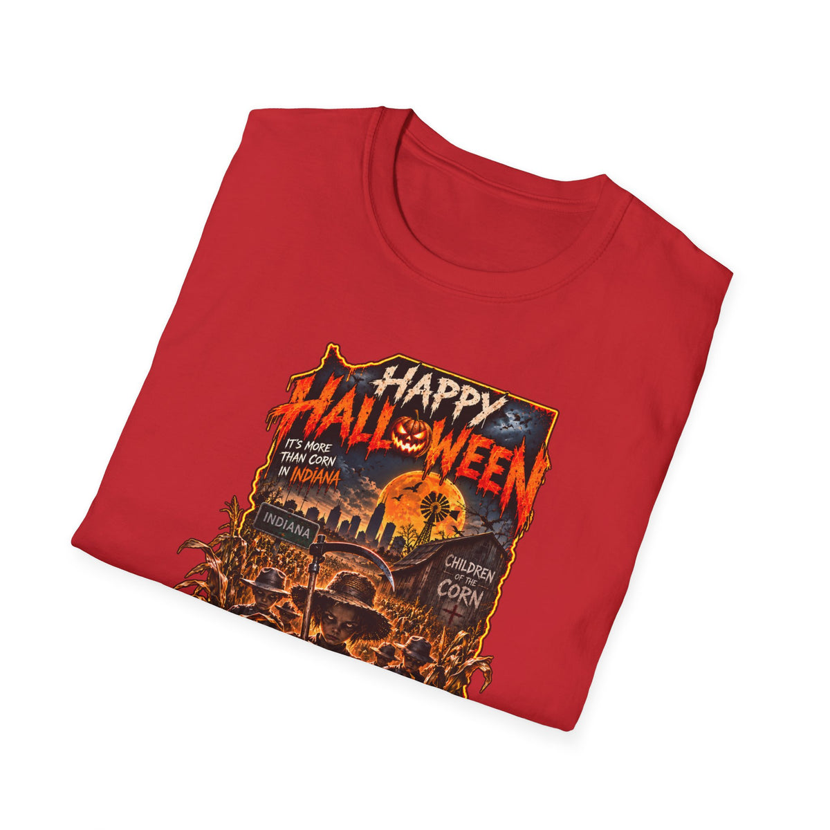 Happy Halloween Retro Tee — Moonlit Skull & Pumpkin Graveyard