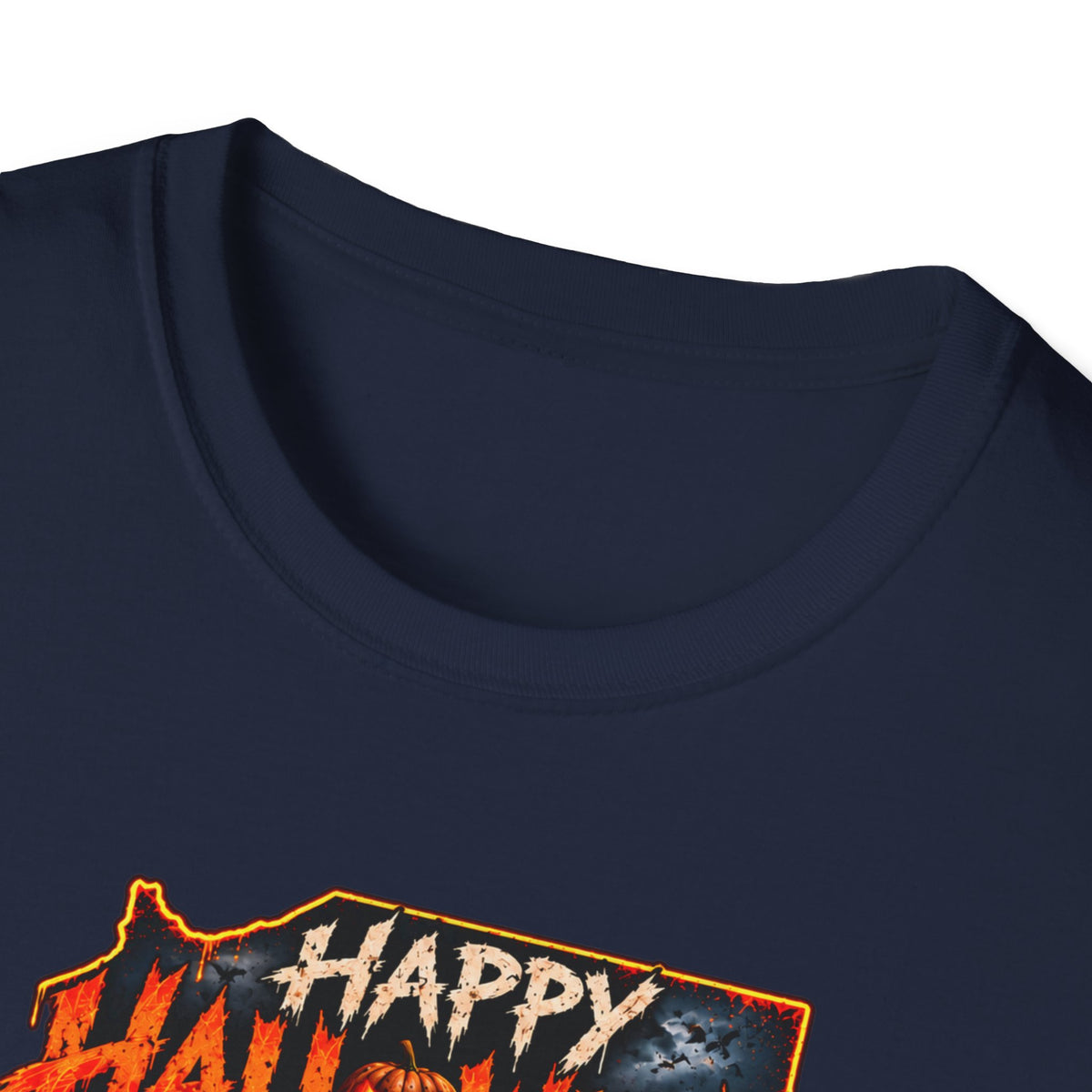 Happy Halloween Retro Tee — Moonlit Skull & Pumpkin Graveyard