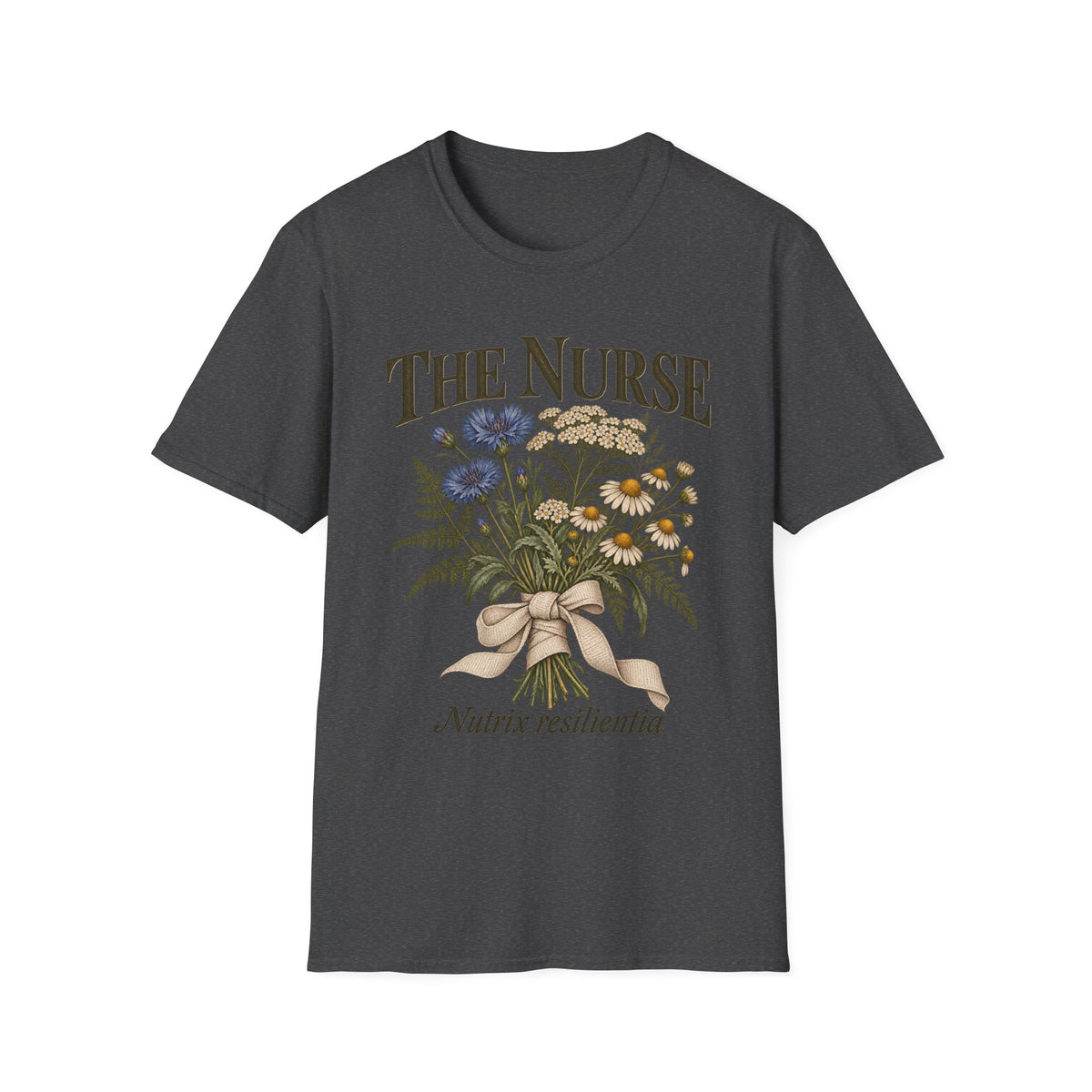 The Nurse Floral T-Shirt — Bouquet Design with 'Nutrix resilientia'