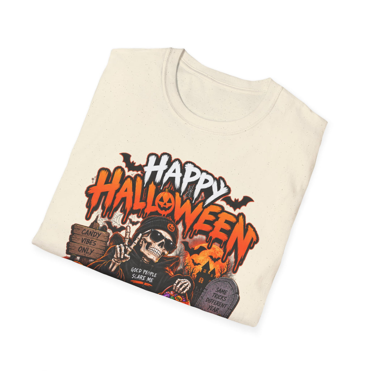 Happy Halloween Skeleton T-Shirt — Trick or Treat Pumpkin Graphic Tee