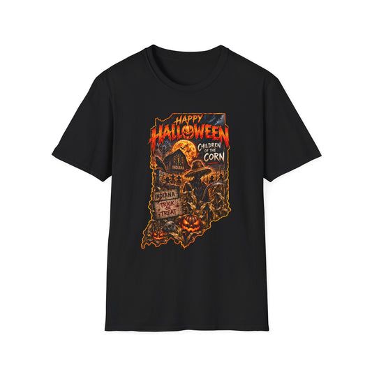 Halloween Corn Maze T-Shirt — "Happy Halloween" Vintage Scarecrow Design