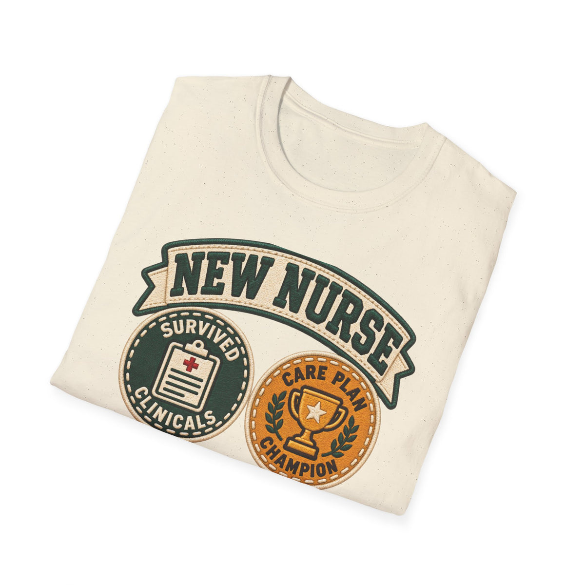 New Nurse Badge T-Shirt — "New Nurse" Vintage Patch Graphic Tee for Nursing Graduates