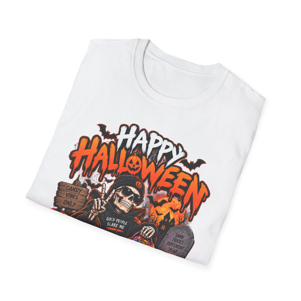 Happy Halloween Skeleton T-Shirt — Trick or Treat Pumpkin Graphic Tee