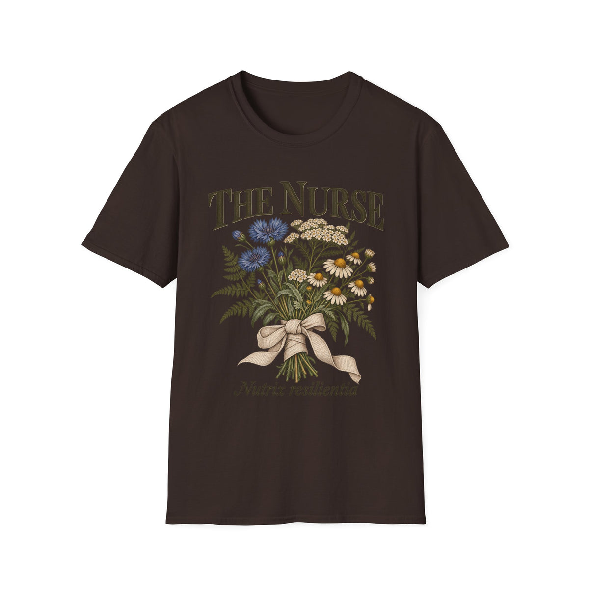 The Nurse Floral T-Shirt — Bouquet Design with 'Nutrix resilientia'