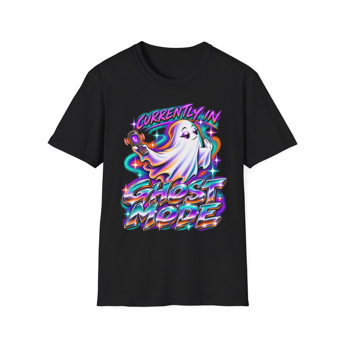Ghost Mode T‑Shirt — "Currently in Ghost Mode" Cute Neon Ghost Graphic Tee