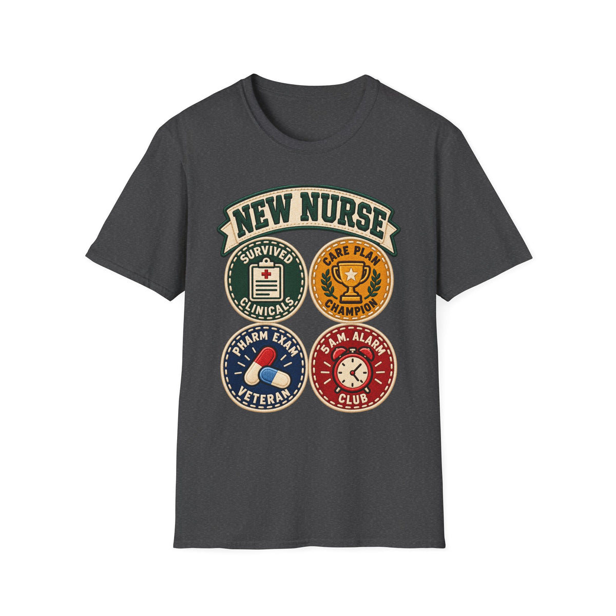 New Nurse Badge T-Shirt — "New Nurse" Vintage Patch Graphic Tee for Nursing Graduates