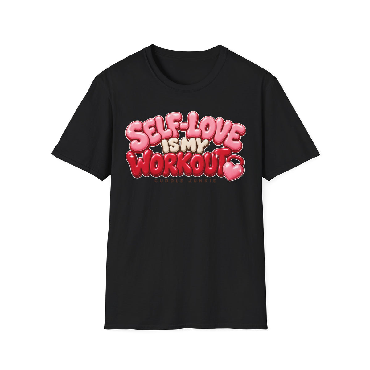 Self-Love Is My Workout T-Shirt — Cute Pink Bubble Text Tee for Women & Teens