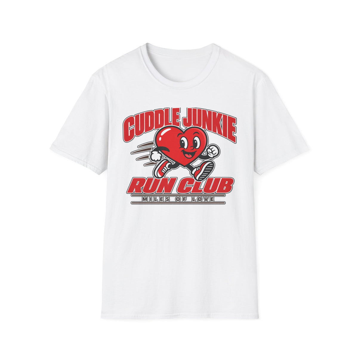 Cuddle Junkie Run Club T-Shirt — Retro Heart Runner Graphic Tee