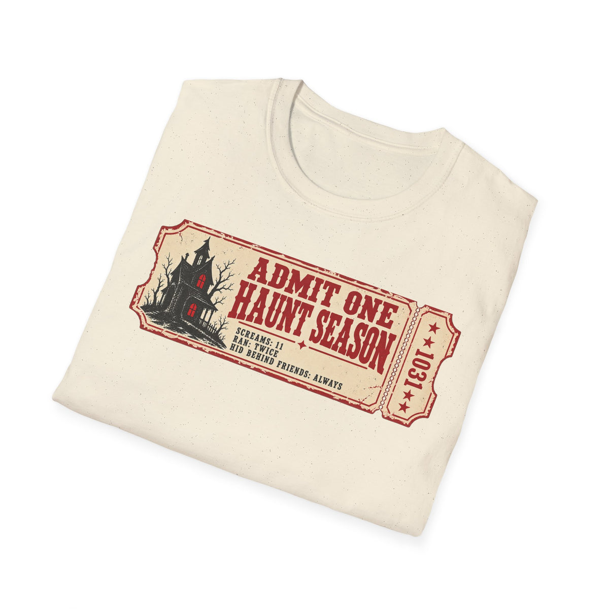Haunt Season Ticket T-Shirt — "Admit One Haunt Season" Vintage Halloween Tee