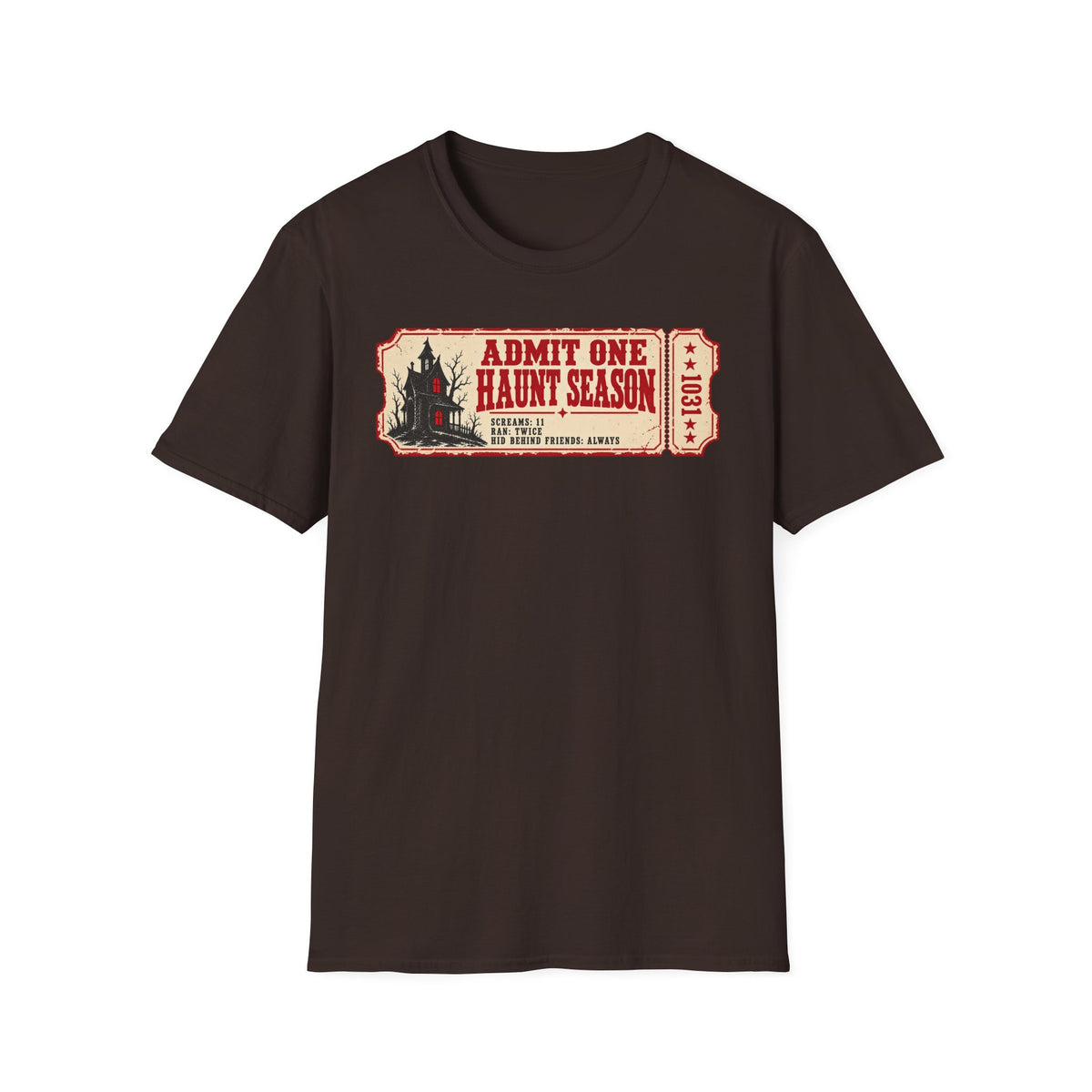Haunt Season Ticket T-Shirt — "Admit One Haunt Season" Vintage Halloween Tee