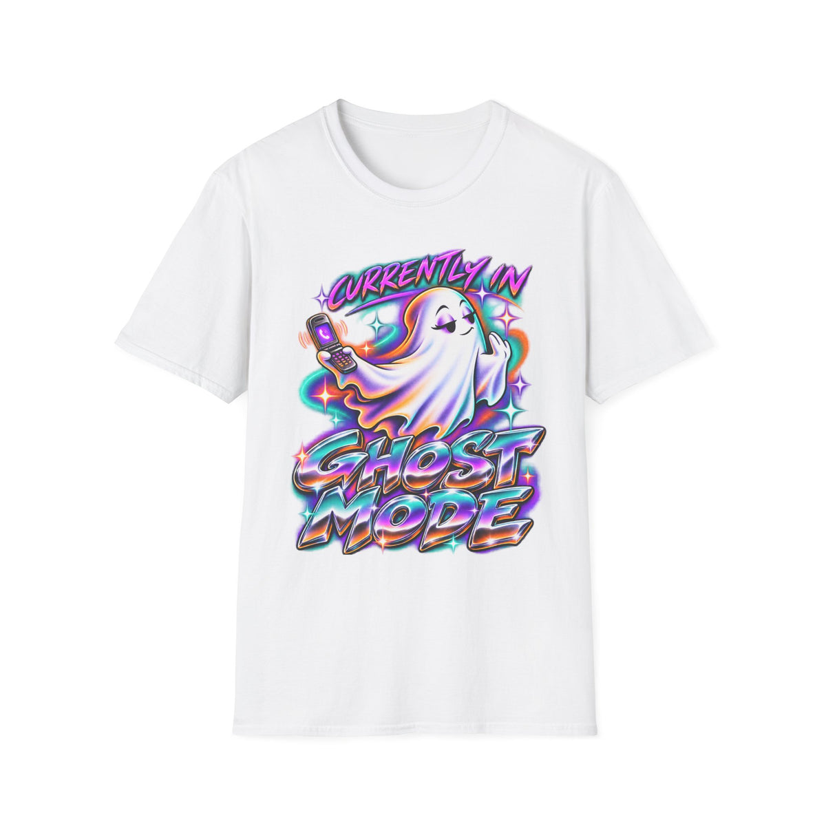 Ghost Mode T‑Shirt — "Currently in Ghost Mode" Cute Neon Ghost Graphic Tee