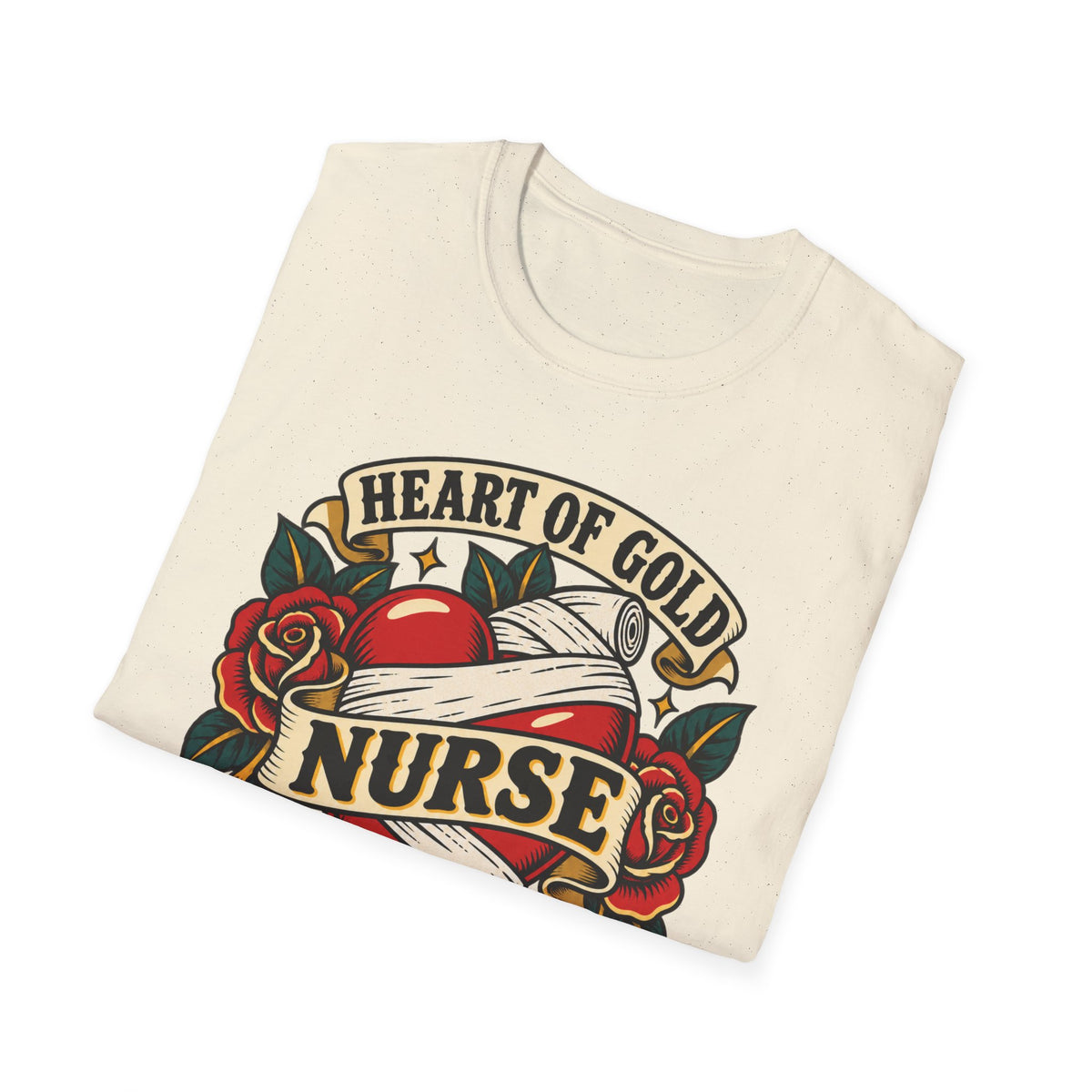 Nurse Tattoo Heart T-Shirt — "Heart of Gold, Nerves of Steel" Retro Nursing Tee