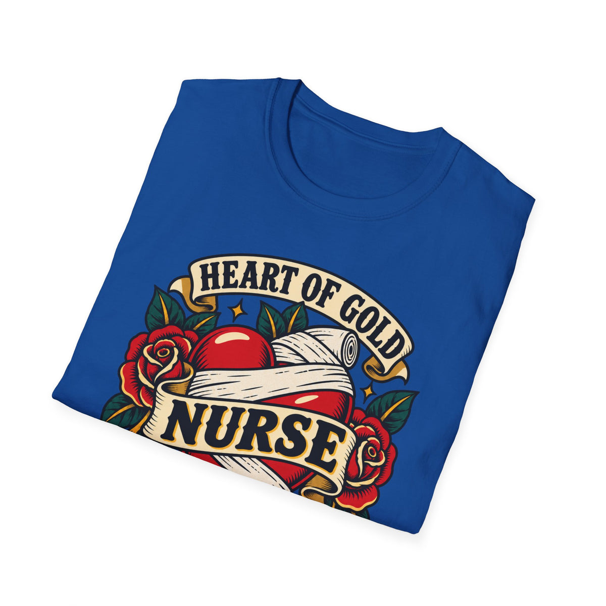 Nurse Tattoo Heart T-Shirt — "Heart of Gold, Nerves of Steel" Retro Nursing Tee