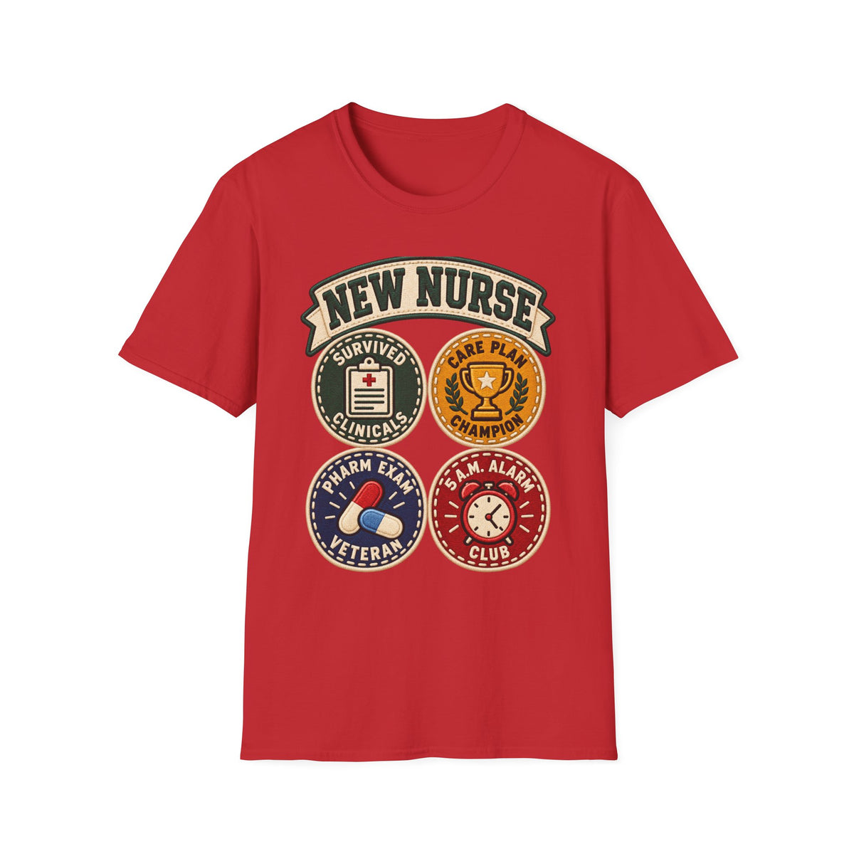 New Nurse Badge T-Shirt — "New Nurse" Vintage Patch Graphic Tee for Nursing Graduates